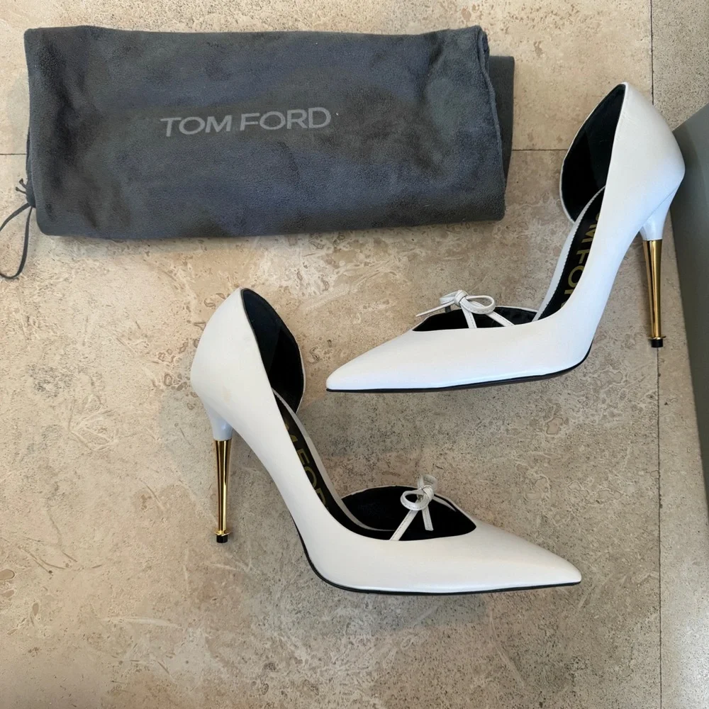 Tom Ford Leather Stiletto Pumps With Bow Front NEW - Picture 2 of 11